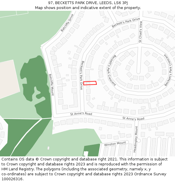 97, BECKETTS PARK DRIVE, LEEDS, LS6 3PJ: Location map and indicative extent of plot