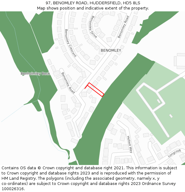 97, BENOMLEY ROAD, HUDDERSFIELD, HD5 8LS: Location map and indicative extent of plot