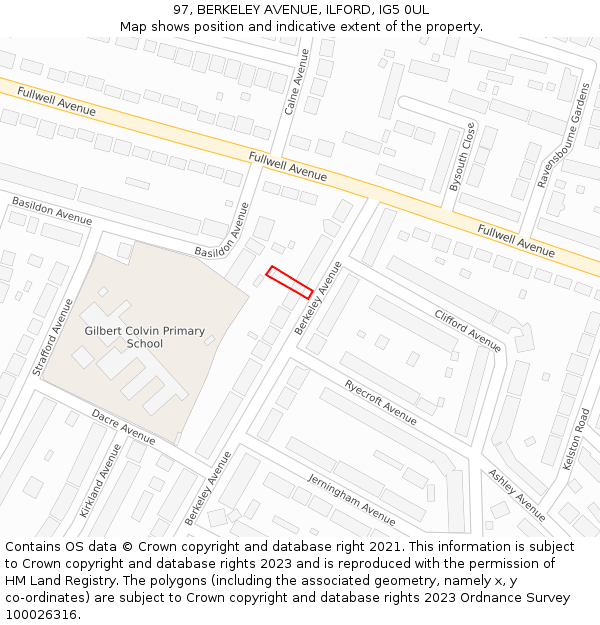 97, BERKELEY AVENUE, ILFORD, IG5 0UL: Location map and indicative extent of plot