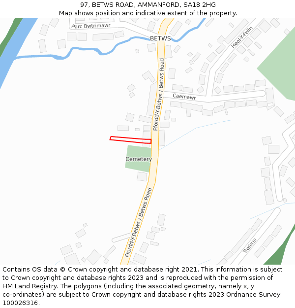 97, BETWS ROAD, AMMANFORD, SA18 2HG: Location map and indicative extent of plot