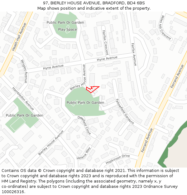 97, BIERLEY HOUSE AVENUE, BRADFORD, BD4 6BS: Location map and indicative extent of plot