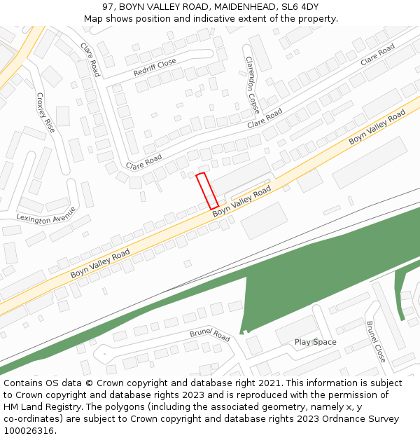 97, BOYN VALLEY ROAD, MAIDENHEAD, SL6 4DY: Location map and indicative extent of plot