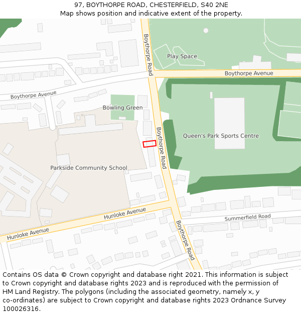 97, BOYTHORPE ROAD, CHESTERFIELD, S40 2NE: Location map and indicative extent of plot
