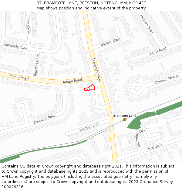 97, BRAMCOTE LANE, BEESTON, NOTTINGHAM, NG9 4ET: Location map and indicative extent of plot