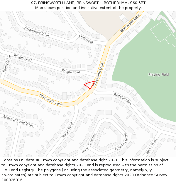97, BRINSWORTH LANE, BRINSWORTH, ROTHERHAM, S60 5BT: Location map and indicative extent of plot