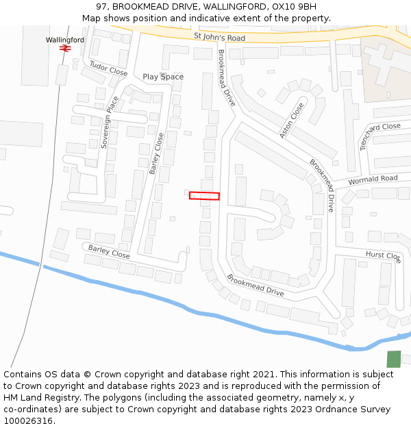 97, BROOKMEAD DRIVE, WALLINGFORD, OX10 9BH: Location map and indicative extent of plot