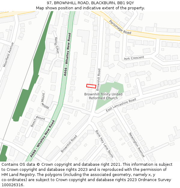 97, BROWNHILL ROAD, BLACKBURN, BB1 9QY: Location map and indicative extent of plot