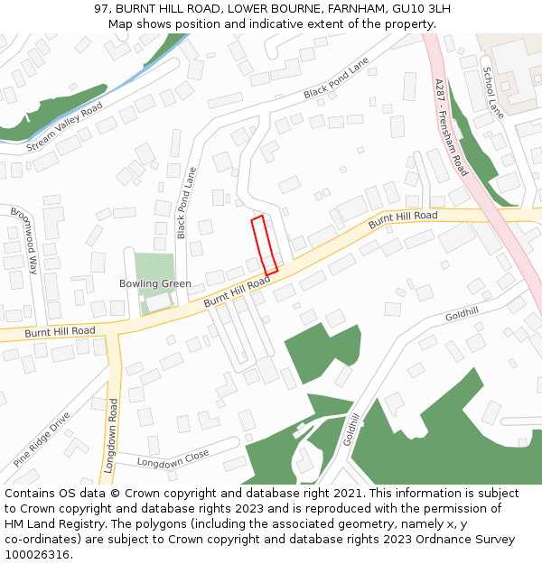 97, BURNT HILL ROAD, LOWER BOURNE, FARNHAM, GU10 3LH: Location map and indicative extent of plot