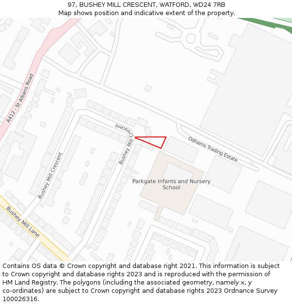 97, BUSHEY MILL CRESCENT, WATFORD, WD24 7RB: Location map and indicative extent of plot