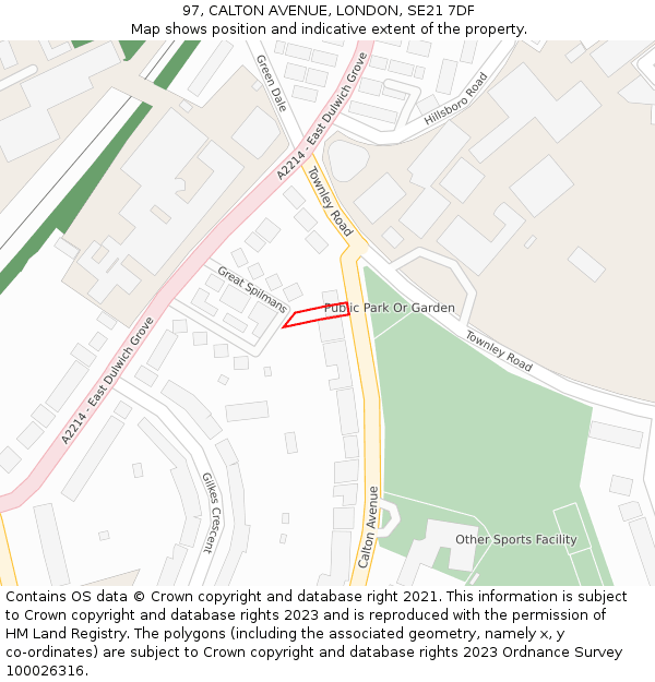 97, CALTON AVENUE, LONDON, SE21 7DF: Location map and indicative extent of plot
