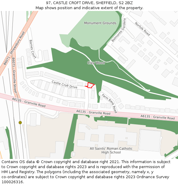 97, CASTLE CROFT DRIVE, SHEFFIELD, S2 2BZ: Location map and indicative extent of plot