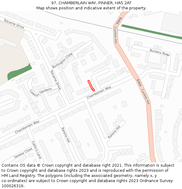 97, CHAMBERLAIN WAY, PINNER, HA5 2AT: Location map and indicative extent of plot