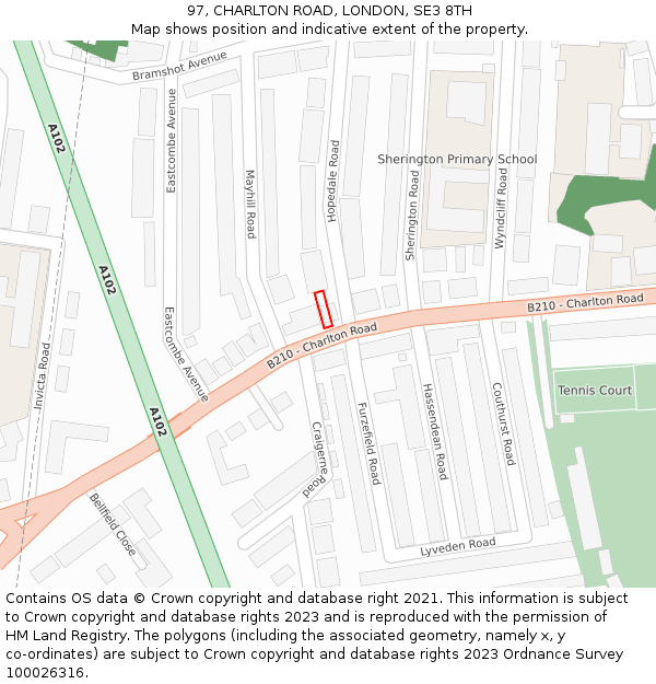 97, CHARLTON ROAD, LONDON, SE3 8TH: Location map and indicative extent of plot
