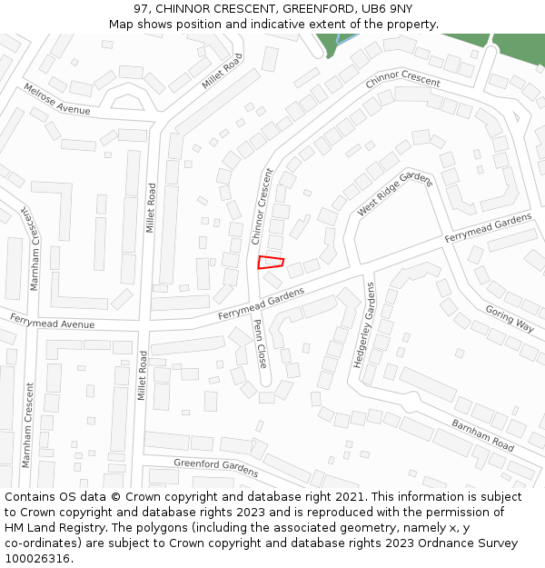 97, CHINNOR CRESCENT, GREENFORD, UB6 9NY: Location map and indicative extent of plot