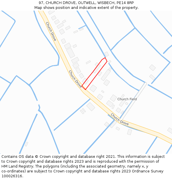 97, CHURCH DROVE, OUTWELL, WISBECH, PE14 8RP: Location map and indicative extent of plot