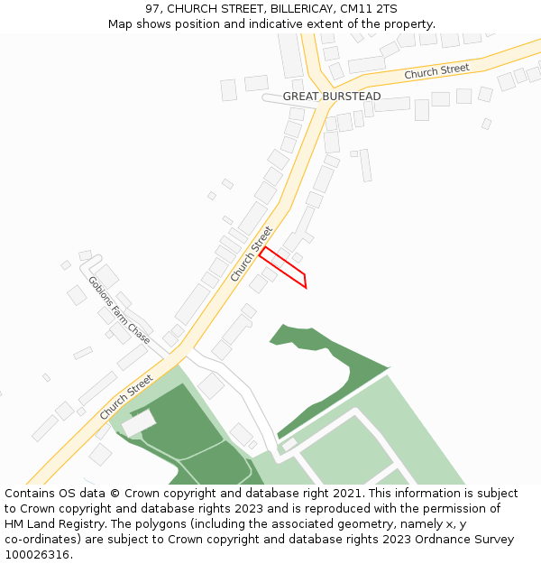97, CHURCH STREET, BILLERICAY, CM11 2TS: Location map and indicative extent of plot