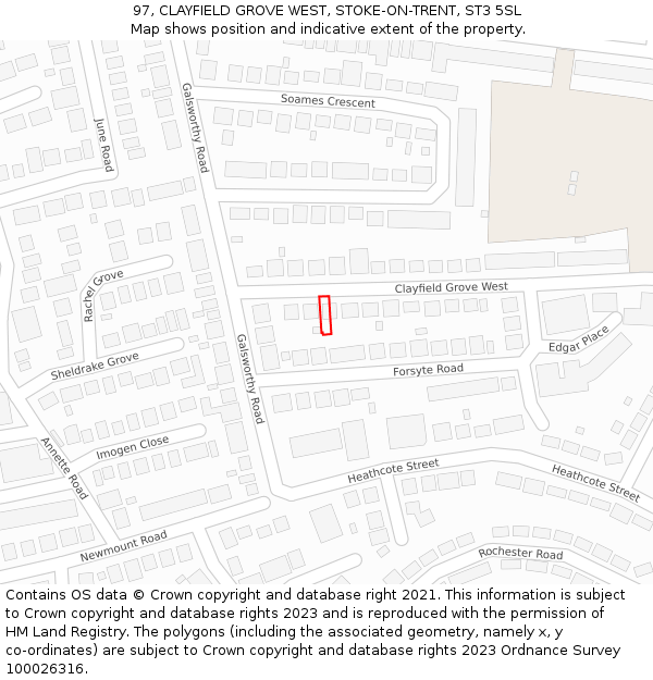97, CLAYFIELD GROVE WEST, STOKE-ON-TRENT, ST3 5SL: Location map and indicative extent of plot