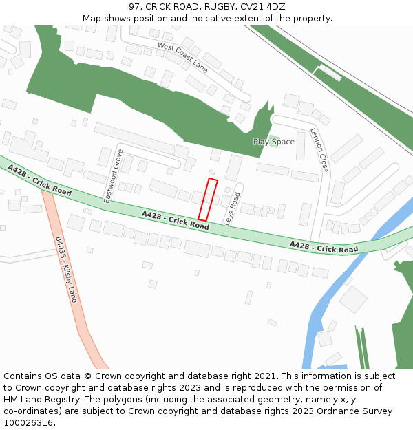 97, CRICK ROAD, RUGBY, CV21 4DZ: Location map and indicative extent of plot