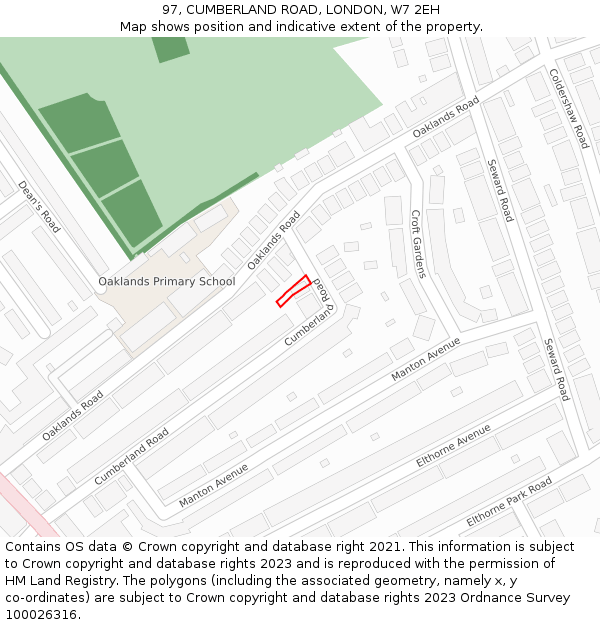 97, CUMBERLAND ROAD, LONDON, W7 2EH: Location map and indicative extent of plot