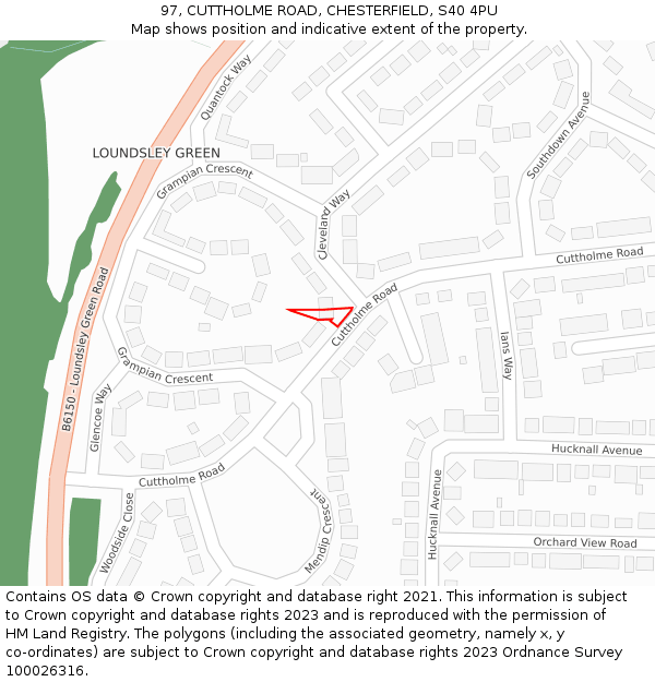 97, CUTTHOLME ROAD, CHESTERFIELD, S40 4PU: Location map and indicative extent of plot