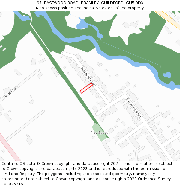 97, EASTWOOD ROAD, BRAMLEY, GUILDFORD, GU5 0DX: Location map and indicative extent of plot
