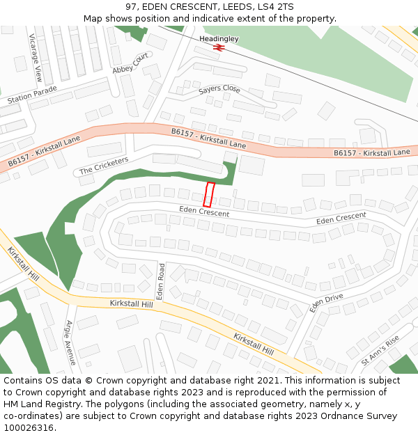 97, EDEN CRESCENT, LEEDS, LS4 2TS: Location map and indicative extent of plot