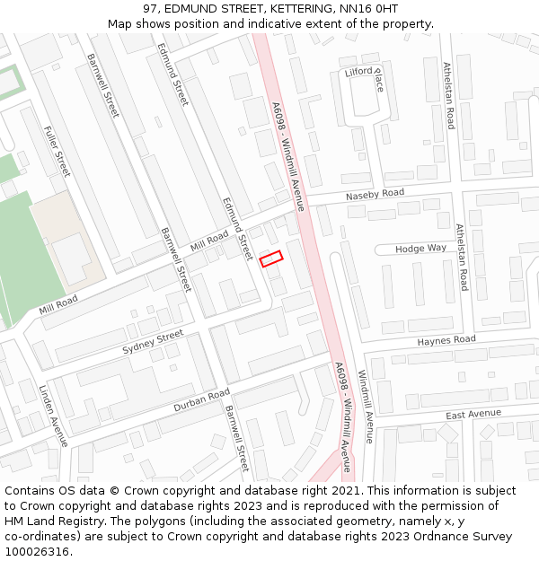 97, EDMUND STREET, KETTERING, NN16 0HT: Location map and indicative extent of plot