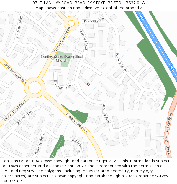 97, ELLAN HAY ROAD, BRADLEY STOKE, BRISTOL, BS32 0HA: Location map and indicative extent of plot