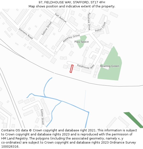 97, FIELDHOUSE WAY, STAFFORD, ST17 4FH: Location map and indicative extent of plot