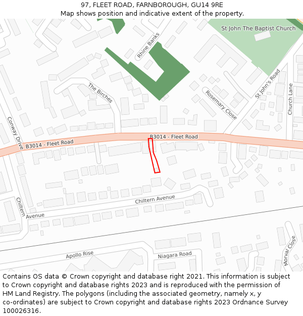 97, FLEET ROAD, FARNBOROUGH, GU14 9RE: Location map and indicative extent of plot