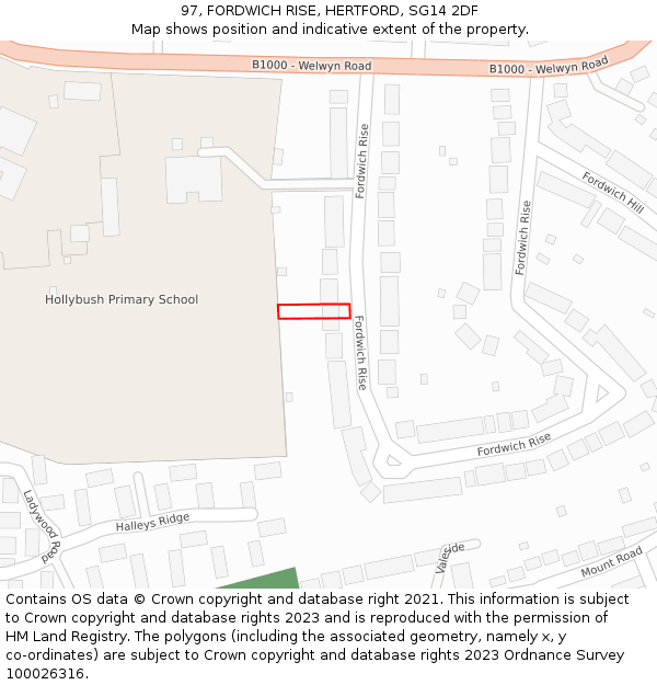 97, FORDWICH RISE, HERTFORD, SG14 2DF: Location map and indicative extent of plot
