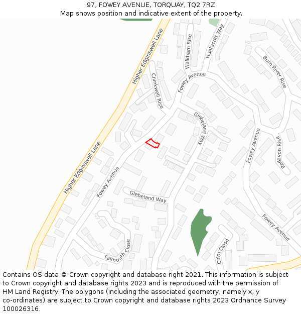 97, FOWEY AVENUE, TORQUAY, TQ2 7RZ: Location map and indicative extent of plot