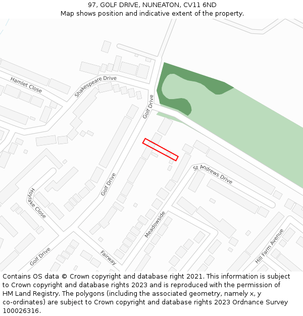 97, GOLF DRIVE, NUNEATON, CV11 6ND: Location map and indicative extent of plot