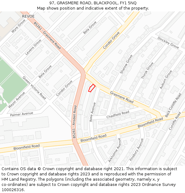 97, GRASMERE ROAD, BLACKPOOL, FY1 5NQ: Location map and indicative extent of plot