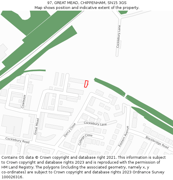 97, GREAT MEAD, CHIPPENHAM, SN15 3GS: Location map and indicative extent of plot