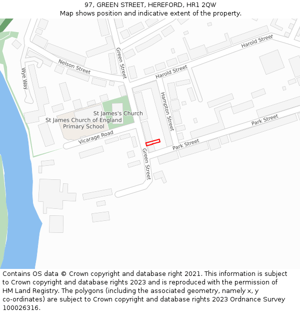 97, GREEN STREET, HEREFORD, HR1 2QW: Location map and indicative extent of plot