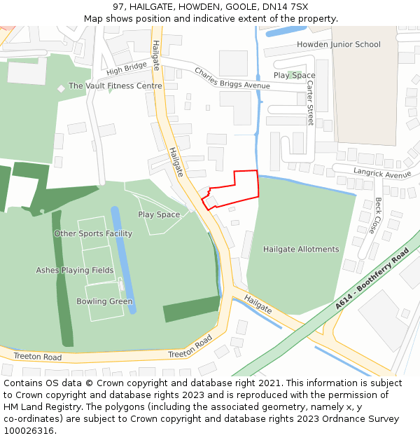 97, HAILGATE, HOWDEN, GOOLE, DN14 7SX: Location map and indicative extent of plot