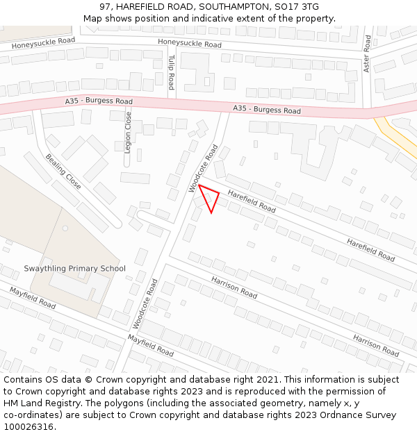 97, HAREFIELD ROAD, SOUTHAMPTON, SO17 3TG: Location map and indicative extent of plot