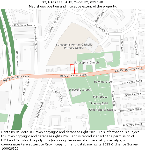 97, HARPERS LANE, CHORLEY, PR6 0HR: Location map and indicative extent of plot
