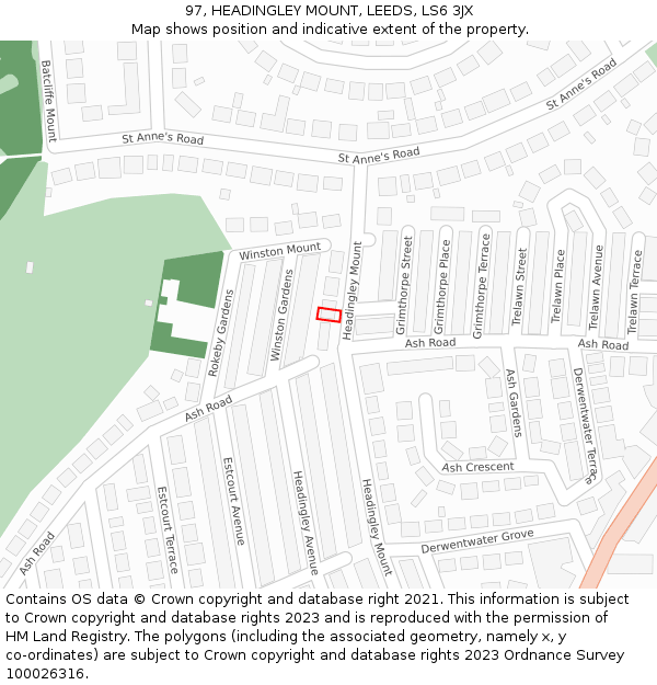 97, HEADINGLEY MOUNT, LEEDS, LS6 3JX: Location map and indicative extent of plot