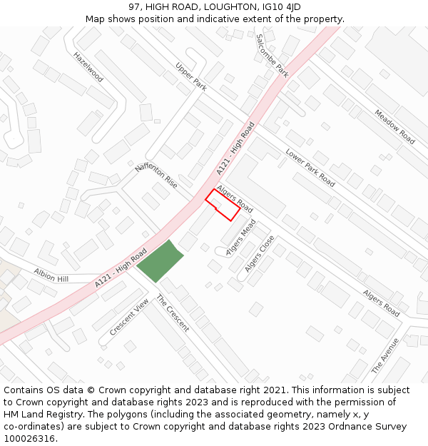 97, HIGH ROAD, LOUGHTON, IG10 4JD: Location map and indicative extent of plot