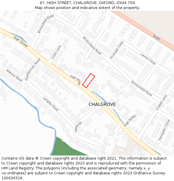 97, HIGH STREET, CHALGROVE, OXFORD, OX44 7SS: Location map and indicative extent of plot