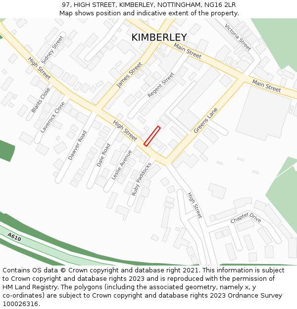 97, HIGH STREET, KIMBERLEY, NOTTINGHAM, NG16 2LR: Location map and indicative extent of plot