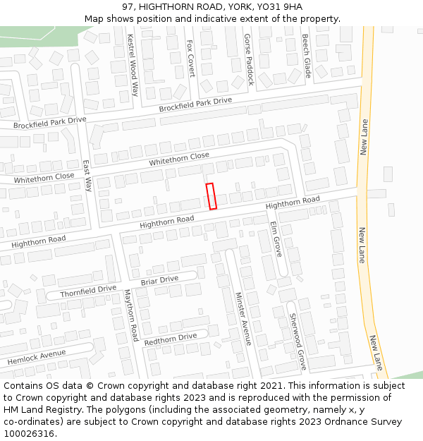 97, HIGHTHORN ROAD, YORK, YO31 9HA: Location map and indicative extent of plot