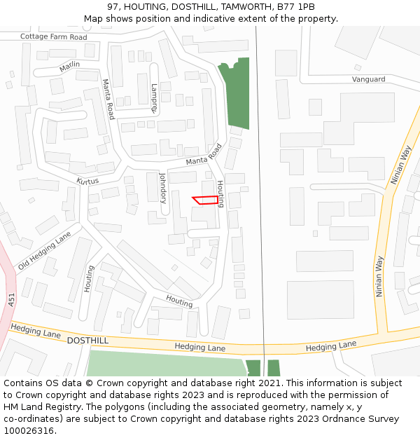 97, HOUTING, DOSTHILL, TAMWORTH, B77 1PB: Location map and indicative extent of plot