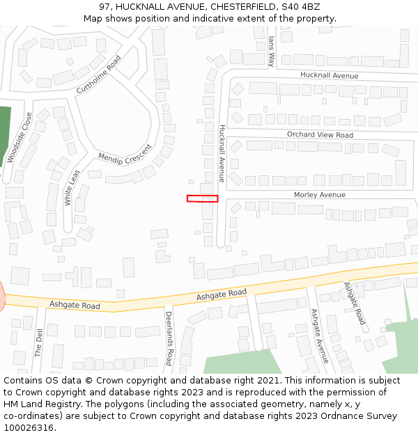 97, HUCKNALL AVENUE, CHESTERFIELD, S40 4BZ: Location map and indicative extent of plot