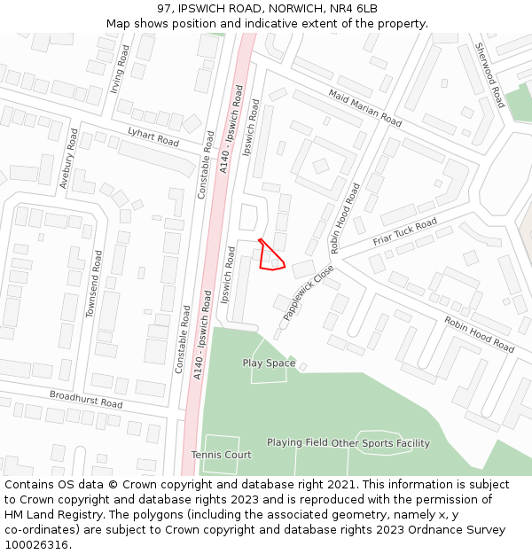 97, IPSWICH ROAD, NORWICH, NR4 6LB: Location map and indicative extent of plot