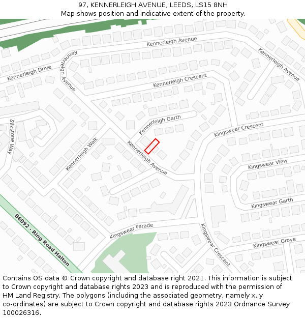 97, KENNERLEIGH AVENUE, LEEDS, LS15 8NH: Location map and indicative extent of plot