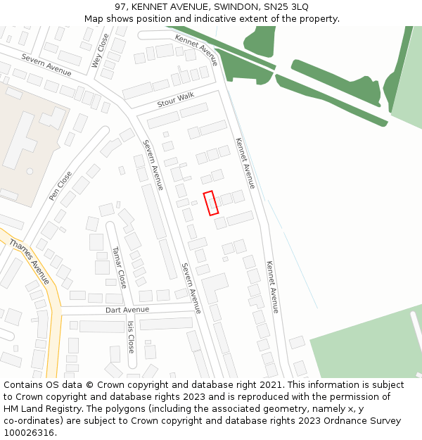 97, KENNET AVENUE, SWINDON, SN25 3LQ: Location map and indicative extent of plot