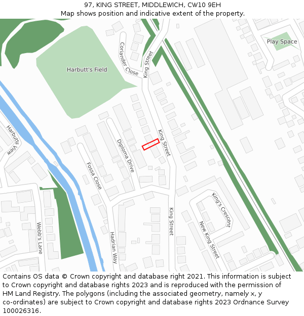 97, KING STREET, MIDDLEWICH, CW10 9EH: Location map and indicative extent of plot